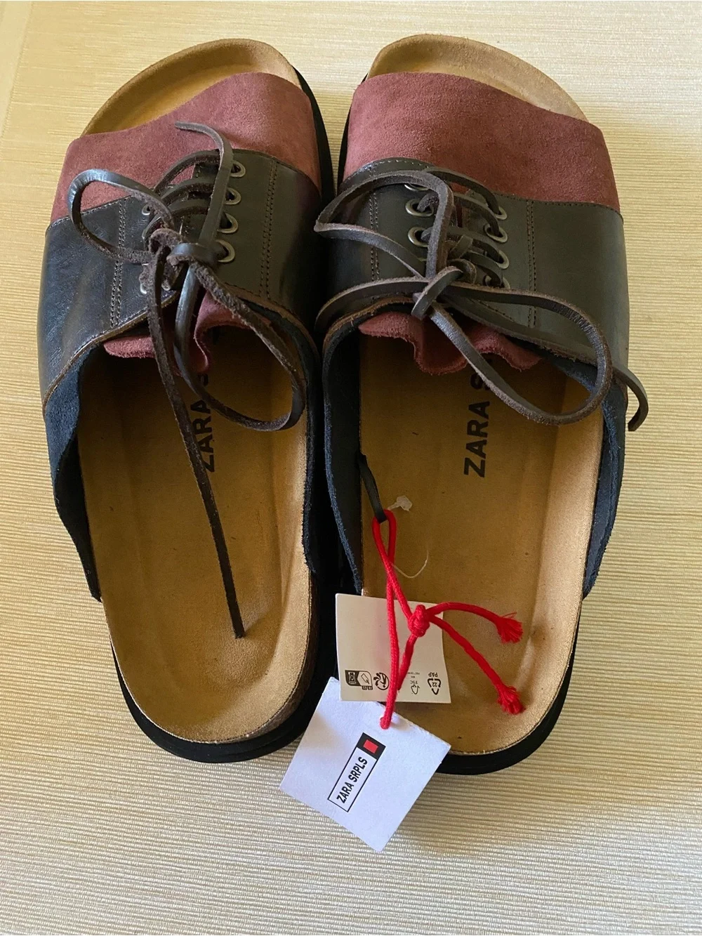 Zara Men's Two-Tone Leather Lace-Up Slide Sandals - Picture 4 of 8
